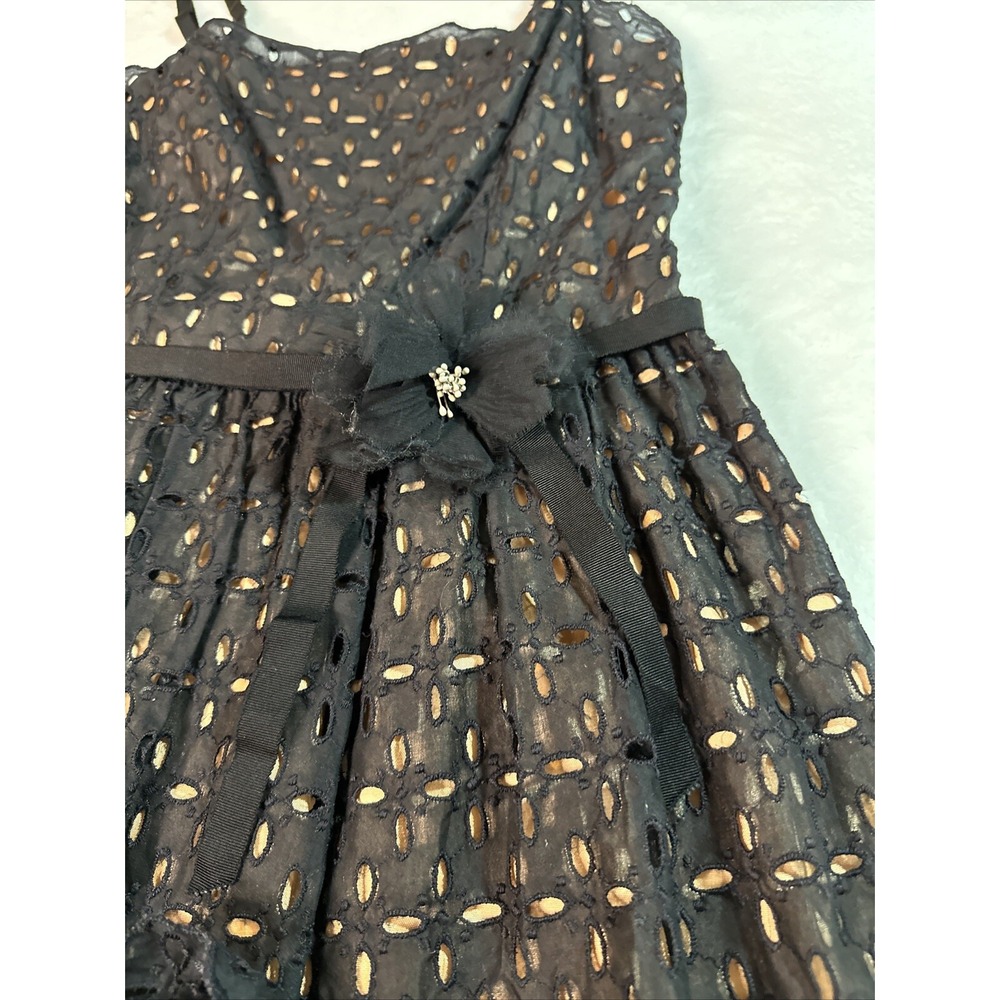Laundry Shelli Segal Dress Womens Size 6 Black Eyelet Nude Lining Strappy - Picture 6 of 16